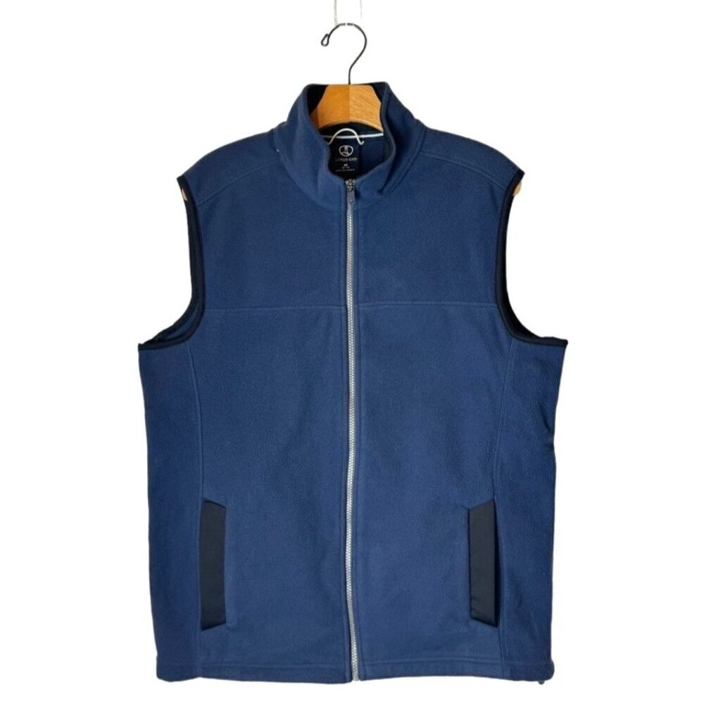 Lands End‎ Vest Men Medium Navy Blue Fleece Mock Neck Full Zip Outerwear